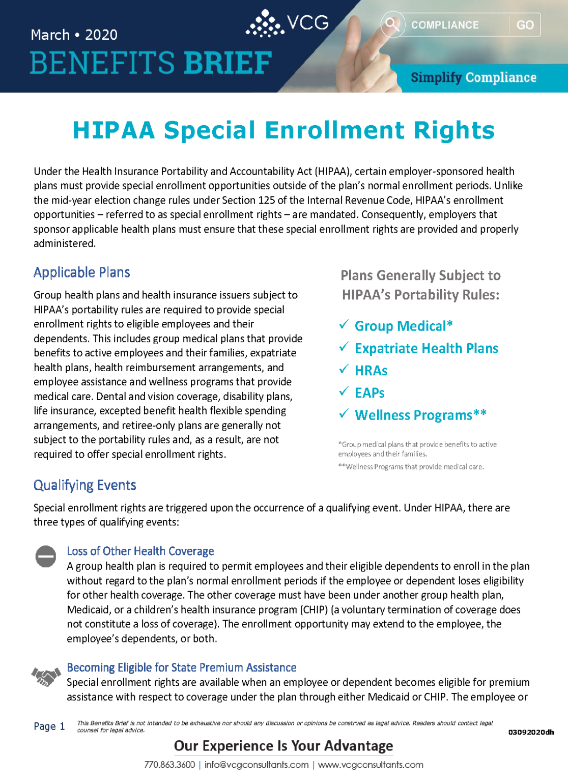 Benefits Bulletin HIPAA Special Enrollment Rights VCG